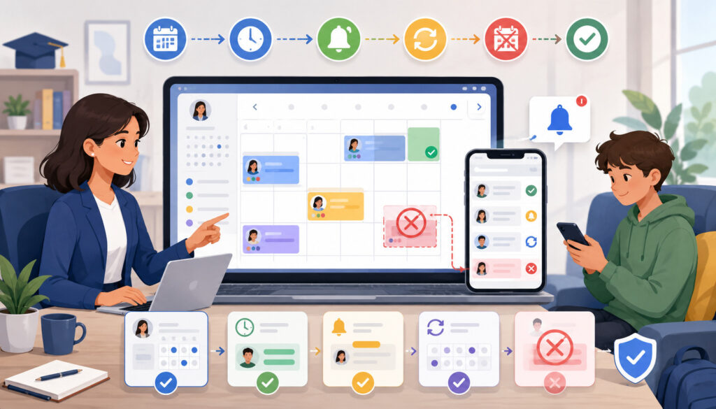 Scheduling and cancellation workflow management illustration