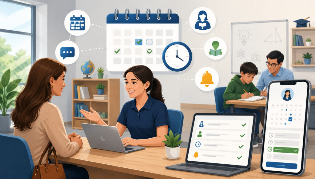 Parent scheduling an appointment at a tutoring center