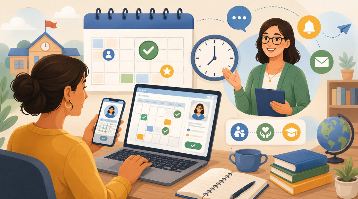 Parent scheduling a school appointment online
