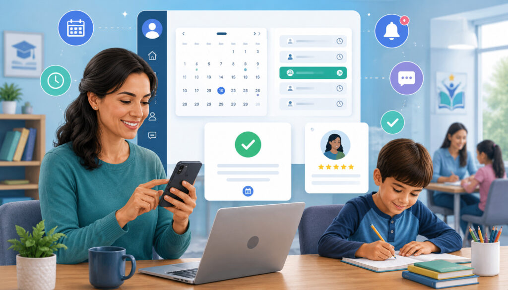 Parent using online portal to schedule tutoring sessions