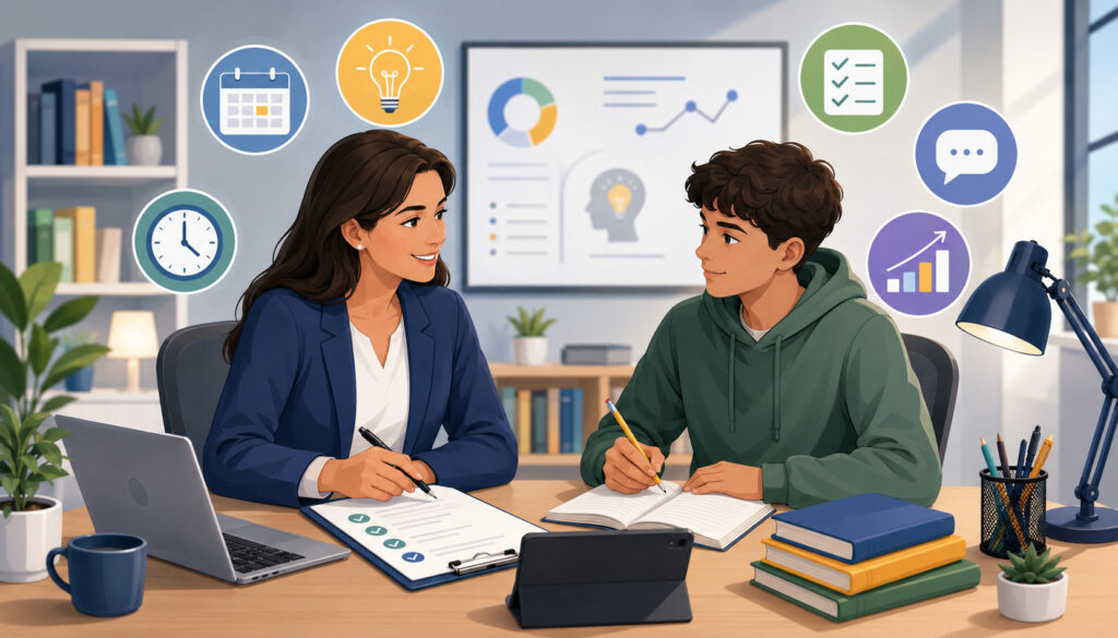 One-on-one tutoring session with planning and progress tools