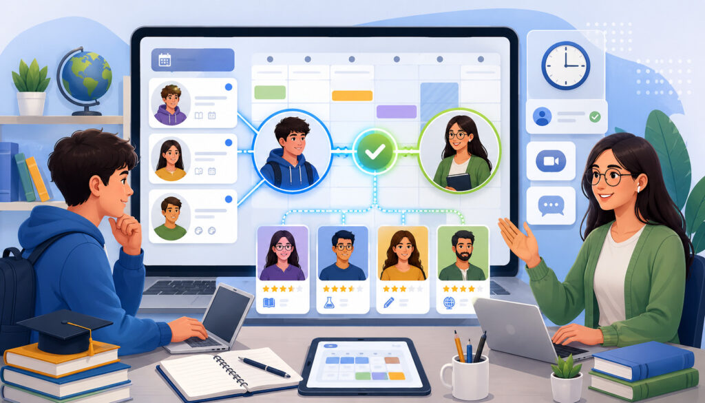 Student scheduling and tutor matching platform illustration