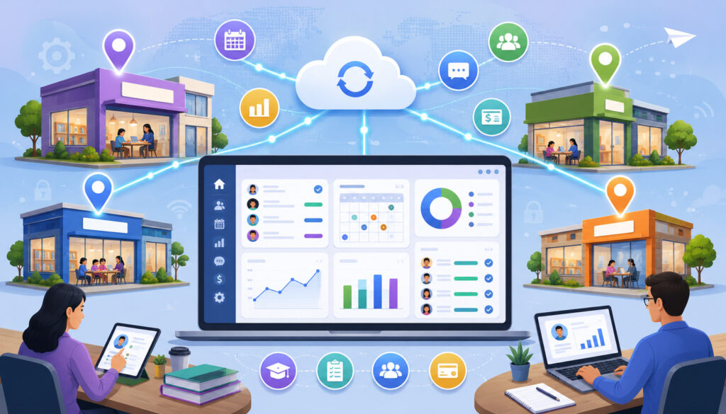Centralized software connecting multiple learning center locations